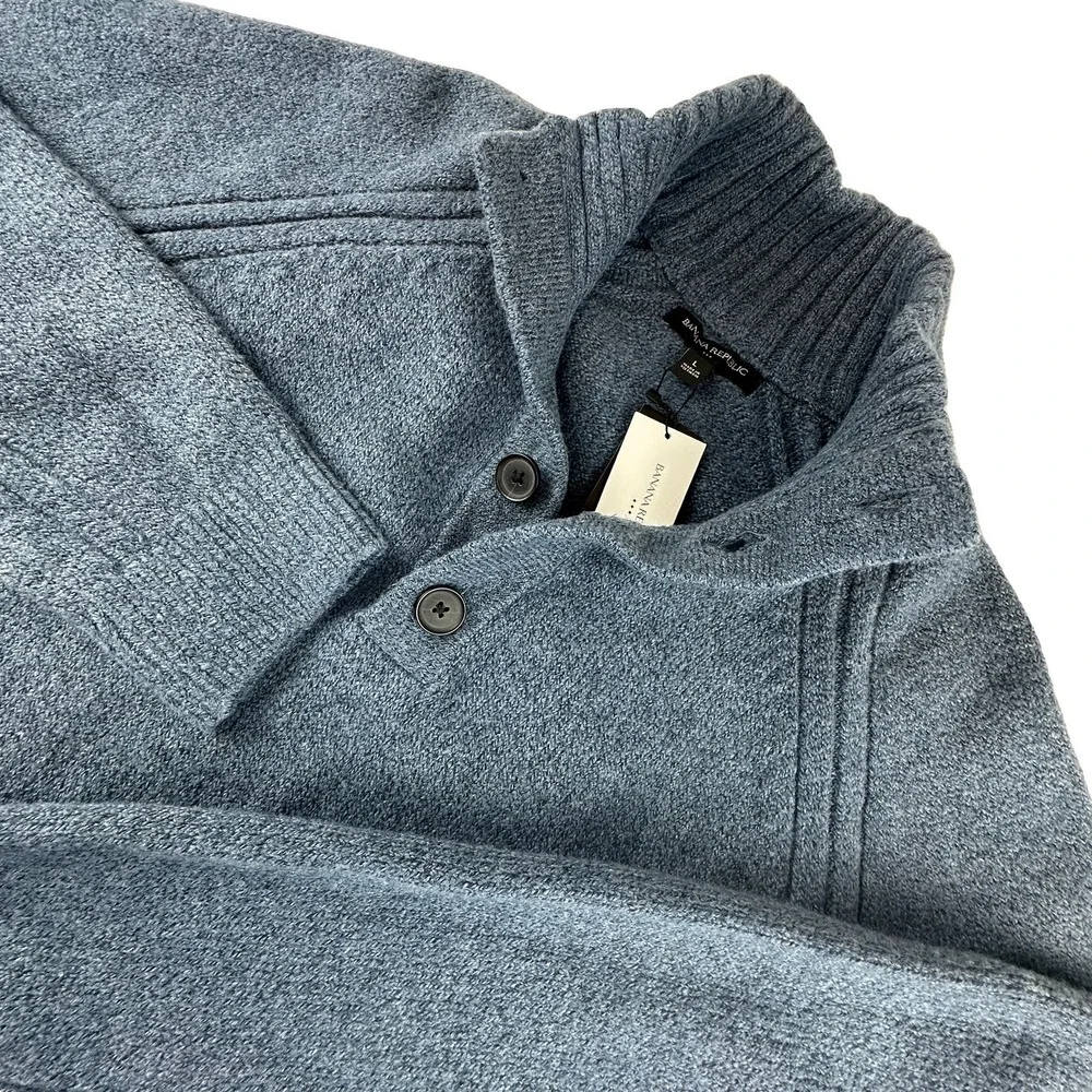 Banana Republic x Repreve Mens Large Blue Mock Neck Button Pullover Sweater